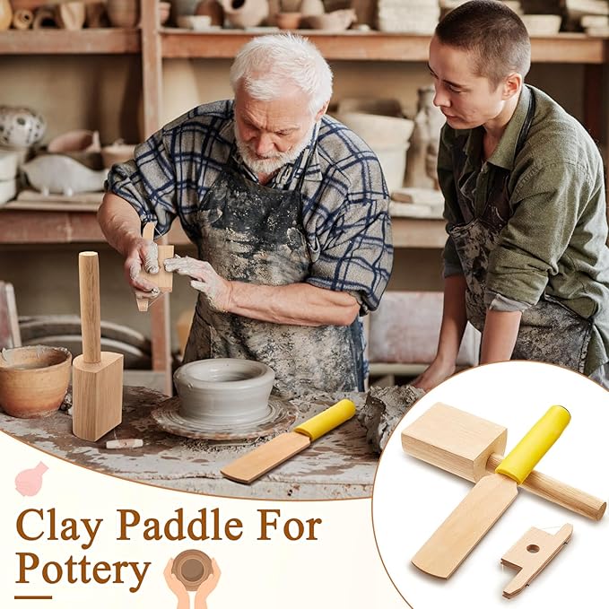 Amylove 3 Pieces Pottery Clay Tools Set Includes Wooden Clay Paddles Wooden Sculpture Pad Bevel Cutter for Clay Angle Cutting Clay Tool Pottery Tool Clay Paddle for Pottery Ceramics Trimming Tool
