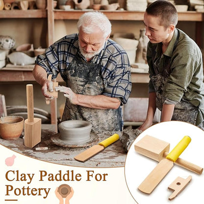Amylove 3 Pieces Pottery Clay Tools Set Includes Wooden Clay Paddles Wooden Sculpture Pad Bevel Cutter for Clay Angle Cutting Clay Tool Pottery Tool Clay Paddle for Pottery Ceramics Trimming Tool