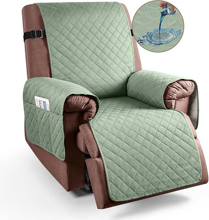 KinCam 100% Waterproof Recliner Chair Cover, Reclining Couch Covers for Pets, Dogs, Recliner Couch Slipcover Furniture Protector with Elastic Straps for Kids(23.6", Sage Green)