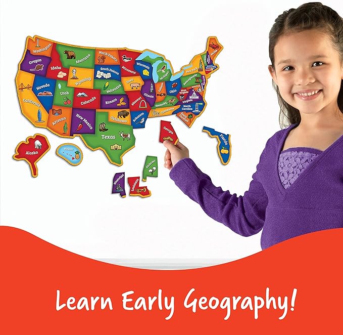 Learning Resources Magnetic US Map Puzzle - 44 Pieces, Puzzles for Kids Ages 4+, US Map for Kids Learning, Geography for Kids,Kindergartner Learning Toys