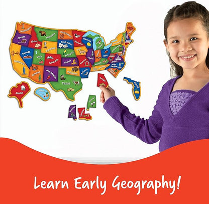 Learning Resources Magnetic US Map Puzzle - 44 Pieces, Puzzles for Kids Ages 4+, US Map for Kids Learning, Geography for Kids,Kindergartner Learning Toys