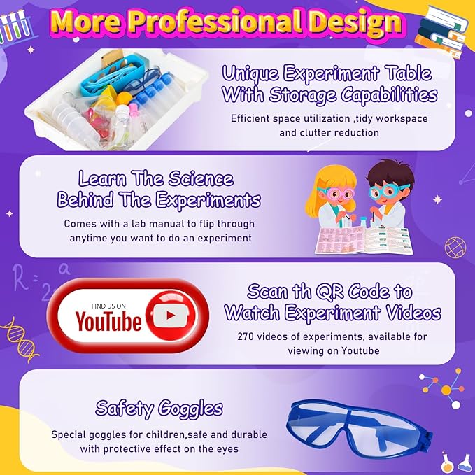 YouTube Video Tutorial 270 Science Kits Toys with Experiments Table, STEM Homeschooling Educational Lab, Scientific Chemistry Set, Ideal for Children Girl Boy