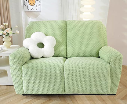 vctops 6 Pieces Jacquard Plush Recliner Loveseat Slipcover Stretch Soft Sofa Couch Cover Anti-Slip Solid Color Furniture Protector with Elastic Bottom for Kids Cats Dogs(Green,2 Seat)