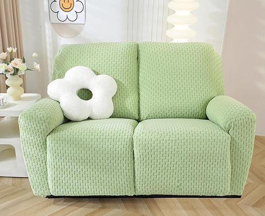 vctops 6 Pieces Jacquard Plush Recliner Loveseat Slipcover Stretch Soft Sofa Couch Cover Anti-Slip Solid Color Furniture Protector with Elastic Bottom for Kids Cats Dogs(Green,2 Seat)