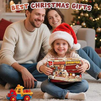 Lehoo Castle Wooden Play Food Sets, Play Hamburger Counter Shop, Toy Food for Toddlers, Play Food Sets for Kids Kitchen, Fake Food Pretend Play for Toddlers 3-5
