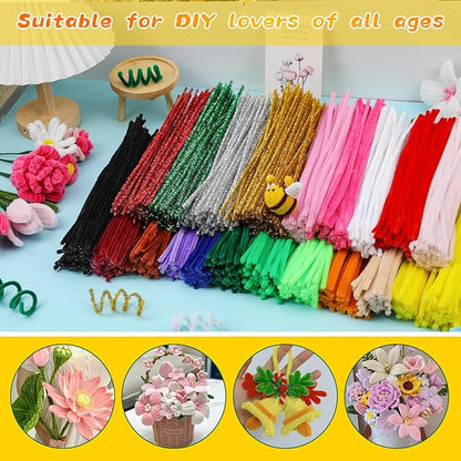 ZXIIXZ 100Pcs Pipe Cleaners, Pipe Cleaners Craft, Creative Craft Pipe Cleaners for Flower Making, Chenille Stems Crafting Pipe Cleaners Flowers, Craft Supplies for Home Festivals DIY/Yellow