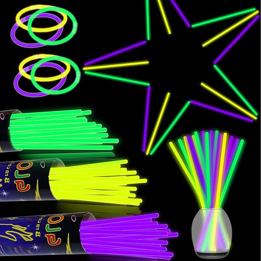 150 pk 8" Green Yellow Purple Glow Sticks Bulk Party Favors, Light up Glow Necklaces & Bracelets in the Dark Party Supplies For Christmas Halloween Birthday Mardi Gras (Green Yellow Purple)