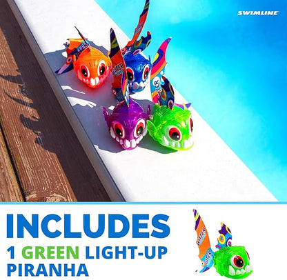 Swimline Original 1-Pack Diving Toys LED Light-Up Glowing Sea Animal Piranha Catch The Fish Retrieval Game for Swimming Pool & Bath Tub for Kids Green Color Flashing Underwater Dive Practice Learn