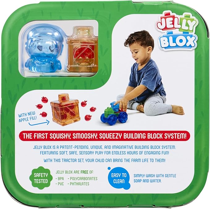 Jelly Blox Tractor Set | Includes 12 Pieces | Toddler & Preschool Building Blocks Kids Can Squeeze, Stretch, Squish | MESH ACCREDITED | Safety Tested & Ouch-Free | Sensory Play Toy for Ages 2+