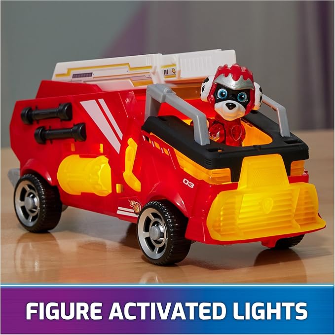 Paw Patrol: The Mighty Movie, Firetruck Toy with Marshall Mighty Pups Action Figure, Lights and Sounds, Kids Toys for Boys & Girls 3+