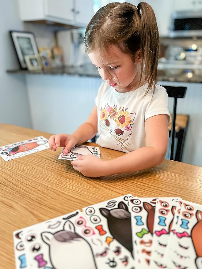 24 Make A Horse Sticker Sheets - Includes Brown, Black, & White/Grey Horses - Fun Craft Activity for Children - Perfect Party Favors for Horse, Petting Zoo & Barn Themed Birthday Parties
