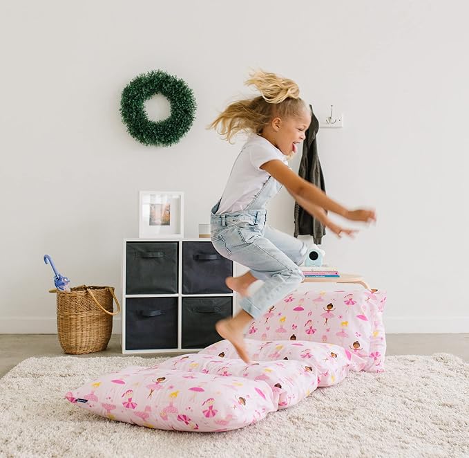 Wildkin Kids Floor Lounger: Ideal for Boys and Girls, Travel-Friendly, Perfect for Sleepovers - Pillow Lounger for Kids, Requires Standard Size Pillows Not Included (Ballerina)