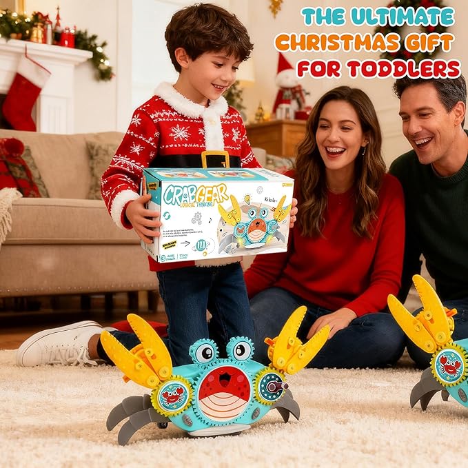 Crawling Crab Gear Set Toy - Tummy Time Musical Crab Toys Stacking & Building Blocks Educational STEM Game for Toddlers & Kids 3-5, 1 2 3 Yr Old Birthday Gift Christmas Stuff for 0-36 Month Boys Girls