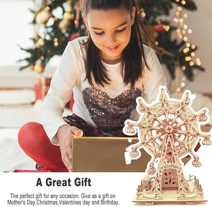 auryee Solar 3D Wooden Puzzle Ferris Wheel DIY Model Kit Craft Sets Educational Wood Mechanical Building Toys for Adult Men Kids Age 8 10 12 14＋