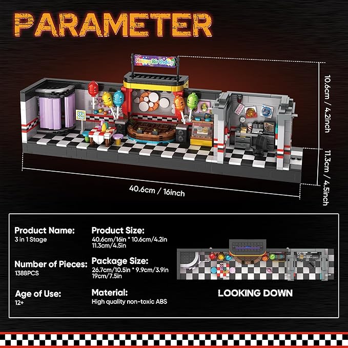 Five Nights Security Breach Stage Building Blocks Toys, Classic Horror Game Stage Building Set, Home Decoration Great Birthday Present for Teens, Collectible Present for Game Fans (1388PCS)