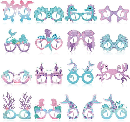32 Pcs Mermaid Party Decorations Mermaid Paper Glasses Frame Under the Sea Photo Booth Props Mermaid Eyeglasses for Girls Summer Beach Theme Birthday Party Baby Shower Favors Supplies