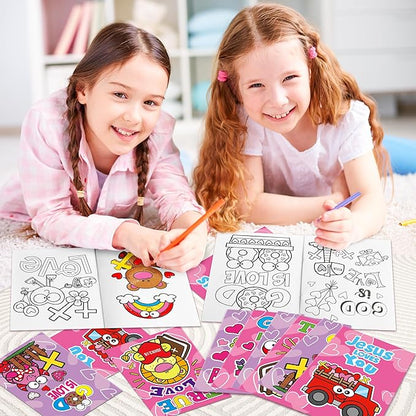 Valentine’s Day Coloring Books for Kids - 24Pcs Bulk Christian Theme Mini Coloring Booklet DIY Art Drawing Book for Toddlers Valentine Birthday Party Goodie Bags Stuffers Sunday School Classroom Favor