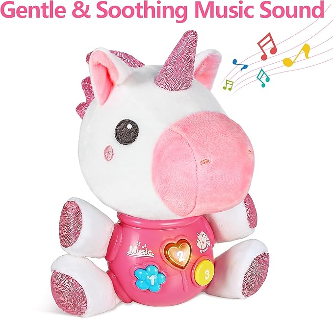 iPlay, iLearn Baby Unicorn Musical Toys, Newborn Girls Gift, Soft Plush Stuffed Animal, Infant Light Music Time, 1st Valentine's Easter Basket Stuffer 0 1 2 3 6 9 12 18 Month Age 1-3 Toddlers Boys