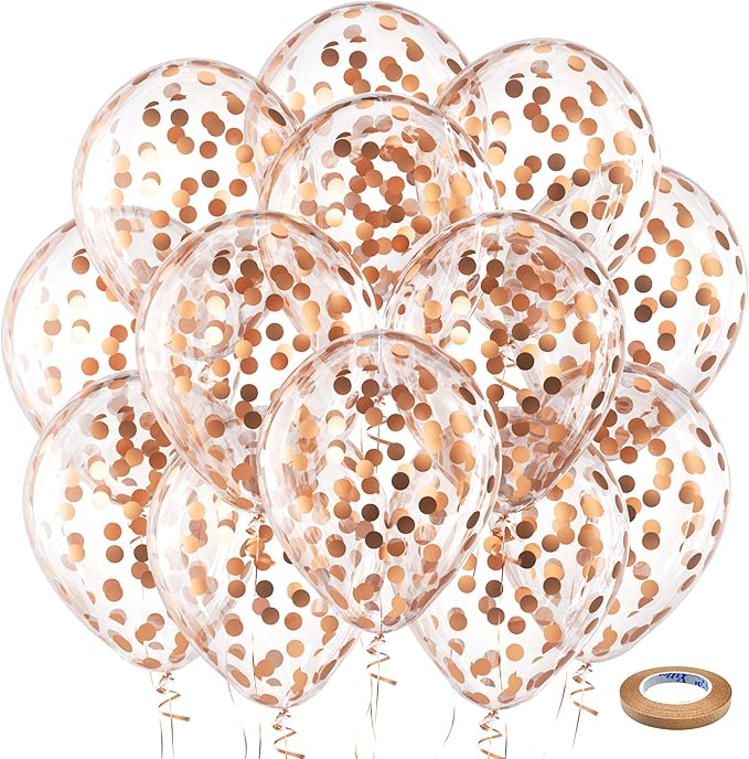 Bezente Rose Gold Confetti Latex Balloons - 60 Pack 12 inch Helium Rose Gold Confetti Balloons for Wedding Birthday Anniversary Bridal Shower Party Decorations