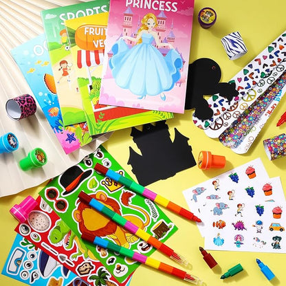 BenLouis 192Pcs Kids Party Favors Mini Coloring Books Crayon Slap Bracelets Stickers Set Bulk for Kids 4-8-12 Classroom Birthday Gifts Goodie Bags Pinata Stuffers School Rewards Crafts Supplies