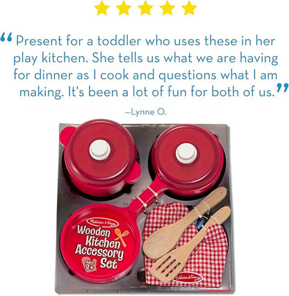 Melissa & Doug Deluxe Wooden Kitchen Accessory Set - Pots & Pans (8 pcs) , Green , H: 12 x W: 12 x D: 5