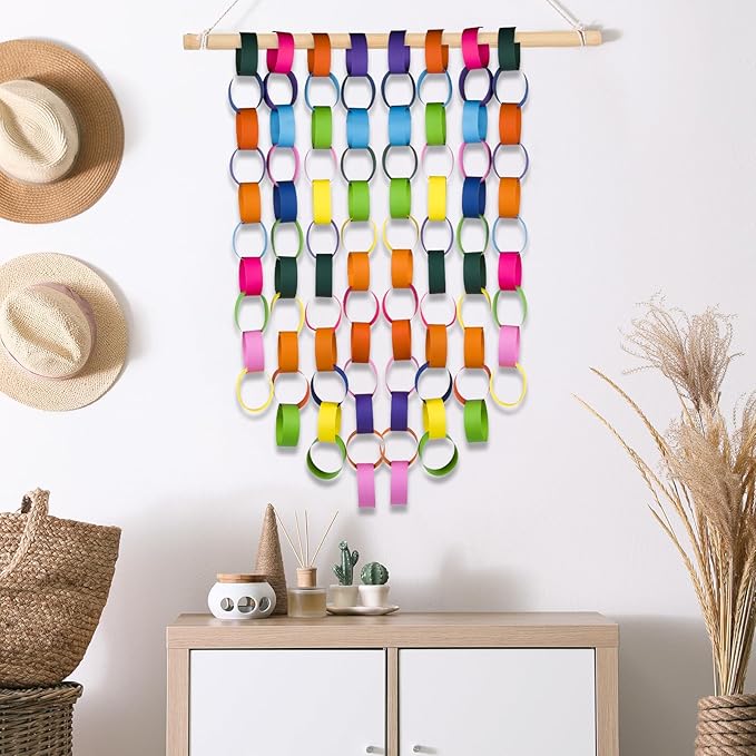 CHRORINE 600Pcs Colorful Paper Chains Strips for Birthday Party Decorations DIY Crafts Supplies (Rainbow, 1 x 7.08 inches)