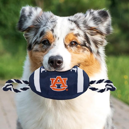 Pets First NCAA Auburn Tigers Football Dog Toy, Tough Quality Nylon Materials, Strong Pull Ropes, Inner Squeaker, Collegiate Team Color