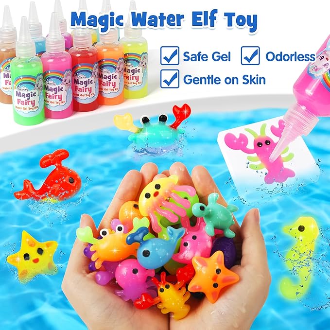 Mocoosy Magic Water Elf Toy Kit for Kids, Glow in the Dark Aqua Fairy Water Gel Kit with 20 Gel & 16 Molds, Make Your Own Squishies, Squishy Maker Water Pets, DIY Art Crafts, Boys Girls Easter Gifts