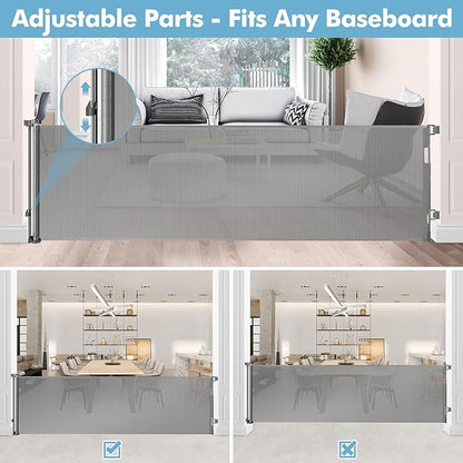 75 Inch Retractable Baby Gates for Wide Openings Retractable Dog Gate Indoor Extra Long Baby Gate Outdoor Extra Large Dog Gate Extra Wide Baby Gate for Stairs Dog Gates for Doorways, Porches, Gray