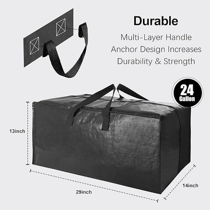 VELVETSURE Heavy Duty Extra Large Moving Bags W/Backpack Straps - Strong Handles & Zippers, Storage Totes For Space Saving, Fold Flat, Alternative to Moving Box and Storage Bin (Set of 6, Black)