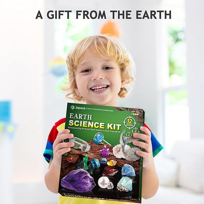 Japace Earth Science Kits for Kids Age 4-6-8-12-14, Birthstone Gemstone Dig Kit, Geology Kit with Break Your Own Geodes, Crystal Growing Experiment, Rock Mining Kit Birthday Gifts Toys for Boys Girls