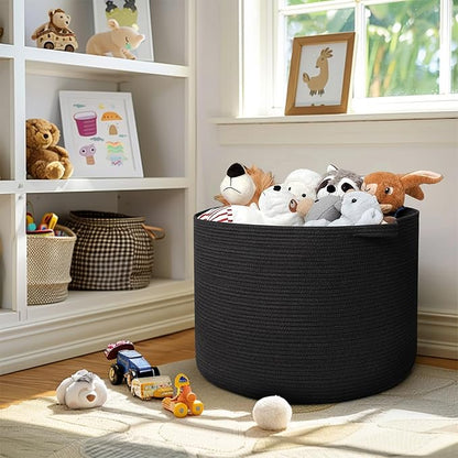 MEGASKET 115L Super Large Black Blanket Basket, 23.6"x15.7" Woven Rope Bin for Storage, Oversized Kids Dog Toy Storage Box Bins, XXXL Blanket Holder for Living Room, Jumbo Wicker Basket for Organizing