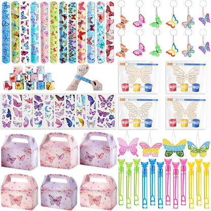 Butterfly Party Favors Birthday Decorations Fairy Themed Birthday Party Supplies for Girls Kid Straw Bubble Wand Slap Bracelet Keychain Gift Prize Goodie Bag Stuffer Classroom Reward