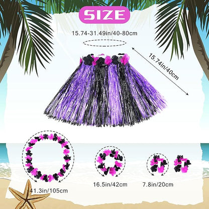Fortuning's JDS Hawaiian Hula Grass Skirt for Girls Elastic Flower Costume Kids Outfits for Luau Tropical Beach Party Decor