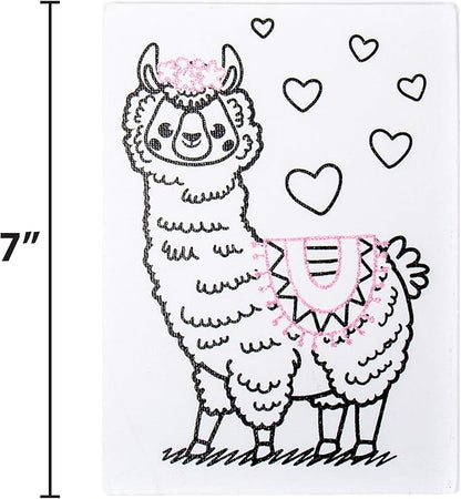 Horizon Group USA Pre-Printed Canvas & Paint Art Set. Ready to Paint 5" x 7" Canvas Panels, 12 Tempera Paints, 6 Easy-Grip Assorted Paintbrushes Included. Avocado, Llama, Rainbow Friends.