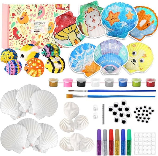 Kids Sea Shell Painting Kit, Arts & Crafts Gifts for Boys Girls, DIY Creative Activity Art Toys with Refrigerator Magnets, Kids Christmas Birthday Gifts Children Toys for Ages 5 6 7 8 9 10 Year Olds