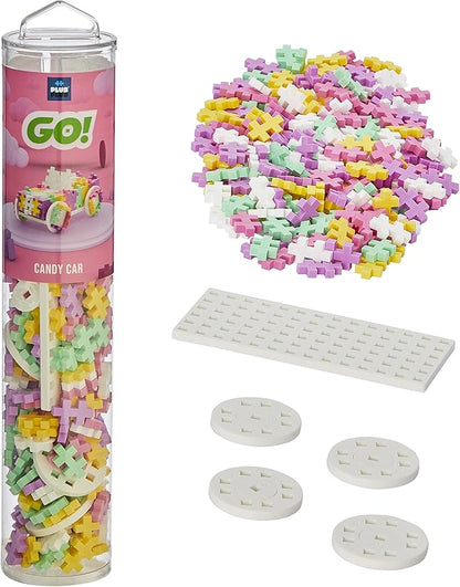 Plus Plus Color Cars Tube, Car Building Block Kit, 3D Puzzle Stem Toy Set for Kids, 200 Mini Interlocking Pieces - Candy