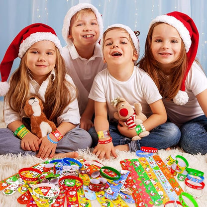 MGparty 72pcs Christmas Slap Bracelets Silicone Bracelets Bulk Party Favors Toys for Kids Xmas Party Favors Christmas Stocking Stuffers Gifts Goodie Bag Stuffers