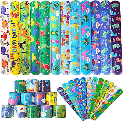 24Pcs Dinosaur Slap Bracelets Cute Cartoon Snap Bracelet Wristband for Party Favour Bag Filler Bulk Snap Bands for School Prizes/Exchanging Gift/Christmas/Easter/Thanksgiving/Birthday Gifts