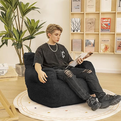 Bean Bag Chair with Filler, Bean Bag Sofa with Tufted Soft Stuffed Filling, Fluffy and Lazy Sofa, Comfy Cozy BeanBag Chairs with Memory Foam for Dorm, Apartment, Living Room (Black)