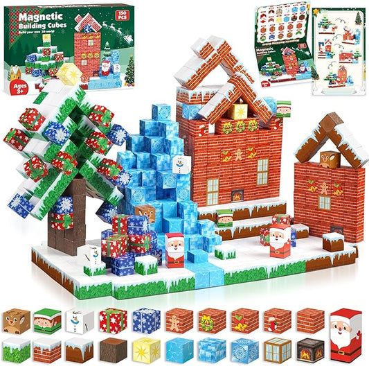 Magnetic Blocks - 150 PCS Build Magnetic Frozen Christmas - Magnetic Toys for Montessori Toddler Christmas Birthday Gifts - STEM Sensory Toys for 3 4 5 6 7 8 9 10 Year Old Boys & Girls