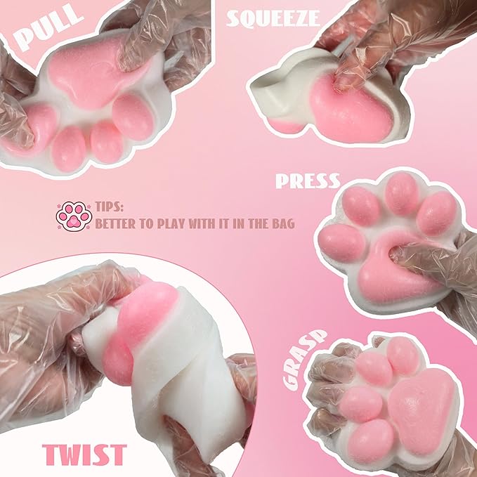Large Cat Paw Taba Squishy Squeeze Toys 5-inch Furry Pink Cute Fufu Squishy Sensory Stress Relief Fidget Toys for Party Favors Sensory Anxiety Toys for Adults (Plush Pink)