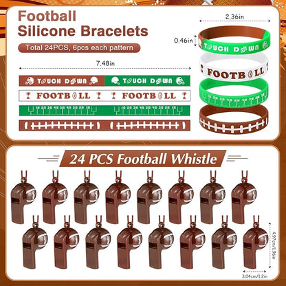 Aoriher 194 Pcs Football Party Favors Set Sport Silicone Bracelet Sport Car Keychain Whistle for Girls Boys Birthday Gifts Sport Themed Party Supplies