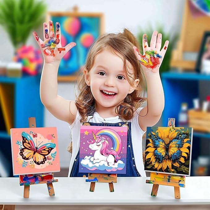 2 Pack Paint by Numbers Kit for Kids Butterfly Paint by Number Kits Age 4-8 Painting Canvas for Kids Ages 8-12 Girls Framed Canvas Paint by Numbers Drawing Kit Color by Numbers Kit for Kids 8x8 Inch