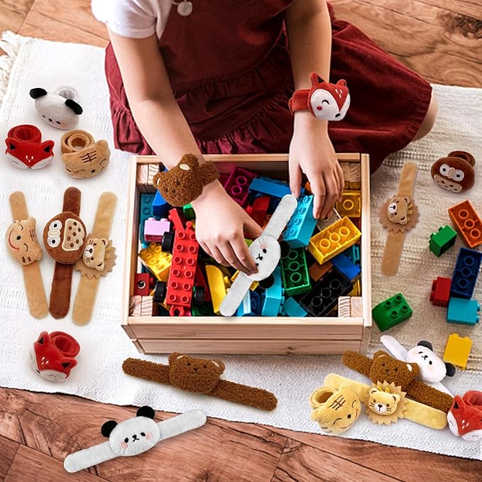 12 PCS Stuffed Animal Slap Bracelets Plush Animal Slap Bracelets Cute Wrist Slap Band Toy Wrist Animals Wrist Pets Slap Bracelet Wrist Toy for Boys Girls Easter Birthday Gifts Party Favors 6 Styles