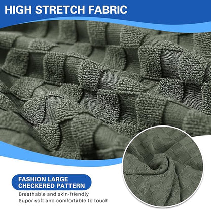 MAXIJIN Recliner Cover Slipcovers for Living Room 4 Pieces Stretch Jacquard Recliner Chair Cover Soft Fitted Recliner Protector with Elastic Bottom for Kids, Pets (Recliner, Army Green)