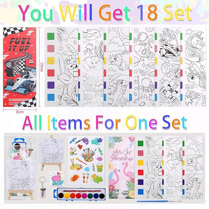 198Pcs Paint Party Favors Painting Kits for Kids Mini Predrawn Canvas Panel, Valentines Day Gifts for School Class Gift Exchanges Art Party Favors Watercolor Paint Coloring Cards for Kids