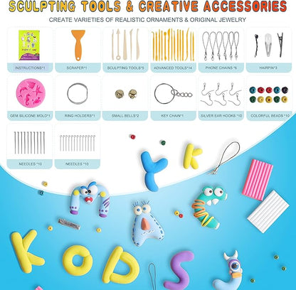 Polymer Clay 60 Colors, Modeling Clay for Kids Oven Baked Model Clay Non-Sticky with Sculpting Tools DIY Starter Kits,and Accessories,Great Clay