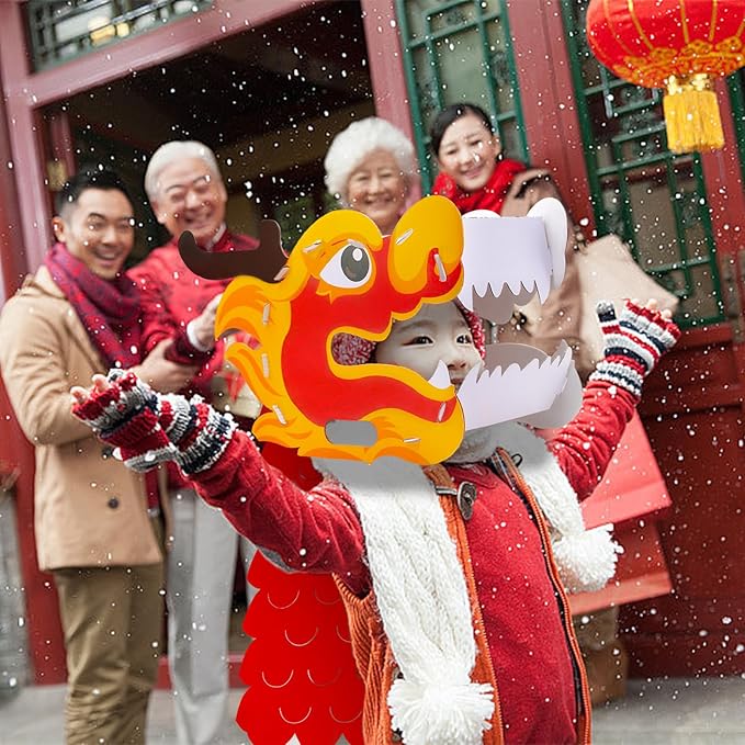 Chinese Dragon Dance Head, DIY Interesting Educational Paper Dragon Head for Kids, Material Kit of Wearable Dragon Head