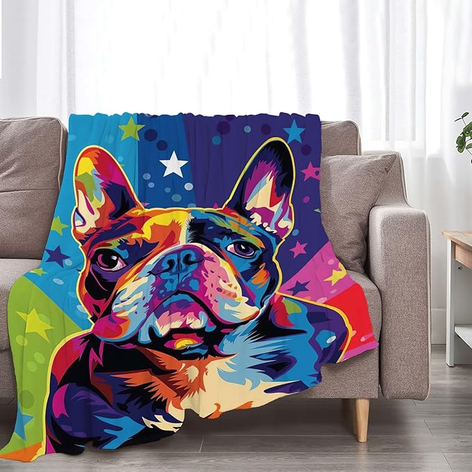 Bulldog Throw Blanket Cute Colorful Bulldog Pet Gifts for Dog Lovers Kids Girls Boys Adults Women Men Soft Cozy Warm Plush Fluffy Fuzzy Fleece Blanket Birthday Festival Decor 40''X50''